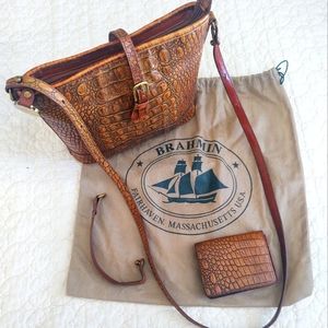 BRAHMIN Pecan Melbourne Embossed Crocodile Crossbody (w/Matching Wallet!)
